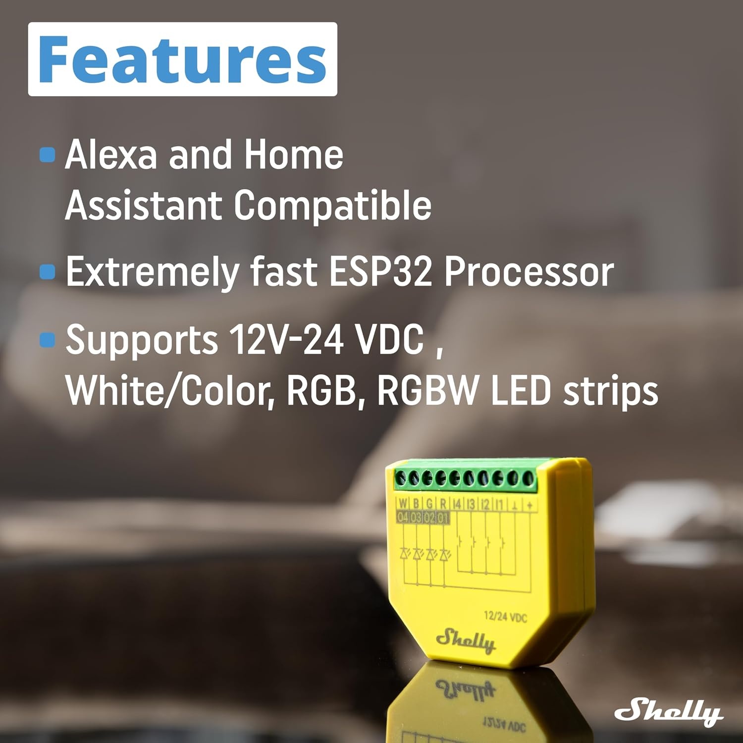 Shelly Plus RGBW PM - Slimme Wi-Fi LED Controller voor 12-24V LED Strips