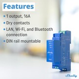Shelly Pro 1 LAN, WLAN & Bluetooth 1-kanaals DIN-rail slimme schakelaar met droogcontact, Lichtschakelaar compatibel met Alexa & Google Home, iOS- en Android-app, Geen hub vereist