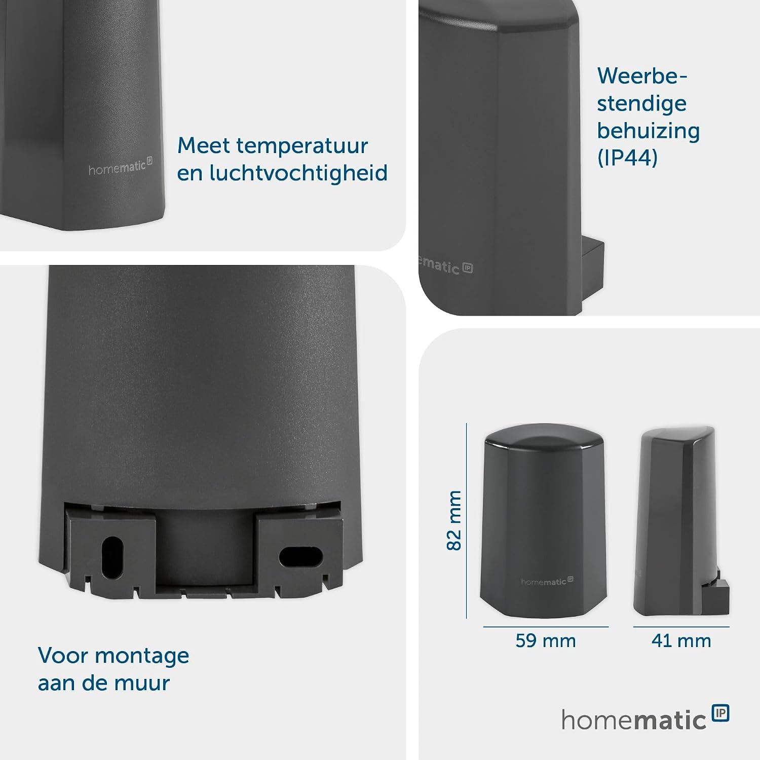 Homematic IP Temperatuur- en luchtvochtigheidssensor – buiten, antraciet, draadloze temperatuursensor, een accessoire voor slimme verwarming, 150574A0