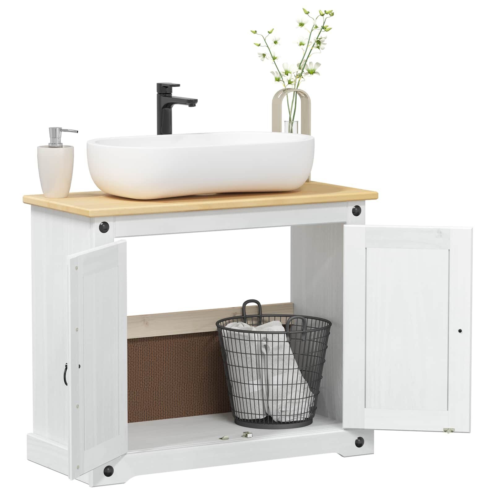 vidaXL Wastafelkast Wit 73 x 33 x 60 cm Massief grenenhout