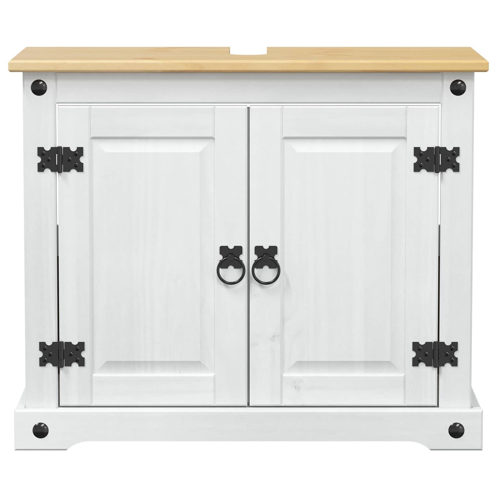 vidaXL Wastafelkast Wit 73 x 33 x 60 cm Massief grenenhout