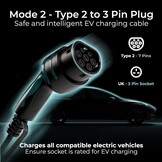 Masterplug EV Charging Cable for Electric and Hybrid Vehicles, 10 Metres, Mode 2, Delay Charging Function, 3 Pin UK Plug to Type 2 Car Charger, Language Options, 2.4kW, EVCM221010-MP2 - Maat 10 Metre
