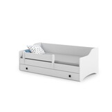 Kinderbed met lade en matras, wit 160x80cm | Met valbeveiliging & afgeronde randen | 16mm spaanplaat | FLEX-systeem lattenbodem