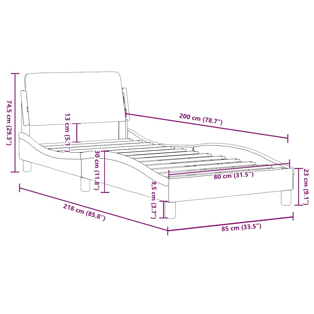 vidaXL Bedframe "Dover" 80x200 cm fluweel lichtgrijs