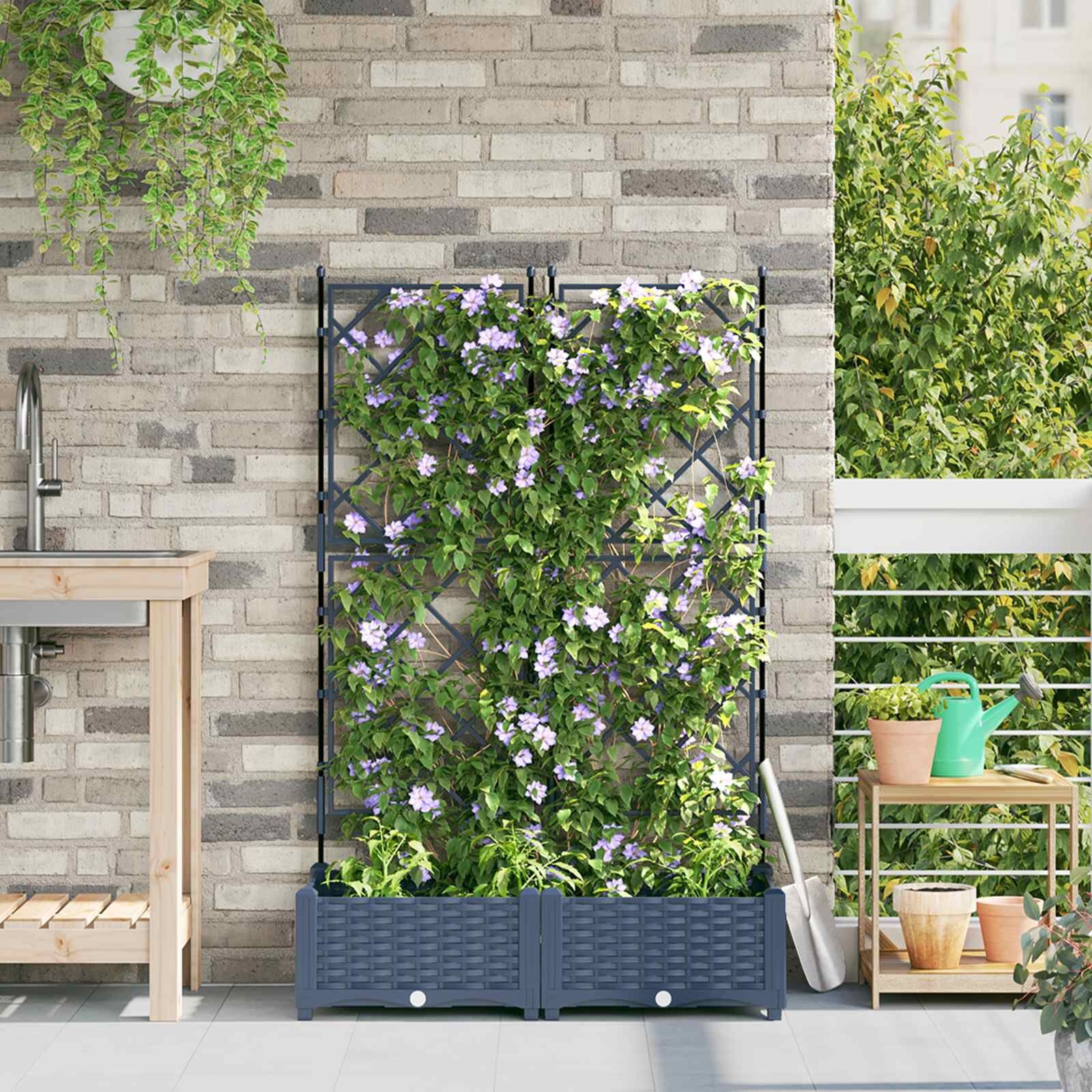 vidaXL Plantenbak 2 st Grijs 80 x 40 x 125,5 cm PP