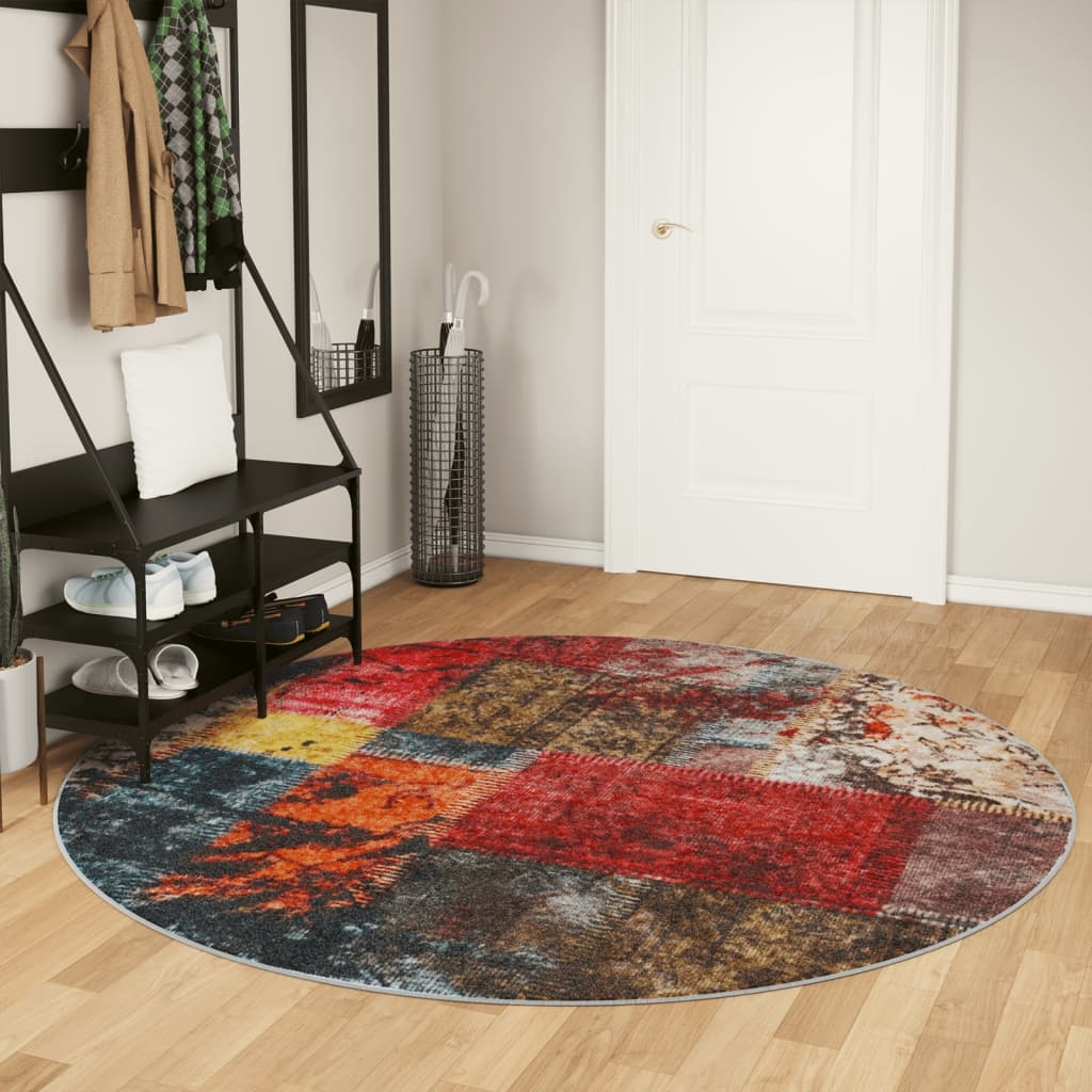 vidaXL Vloerkleed wasbaar anti-slip Ø 200 cm meerkleurig