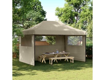 vidaXL Partytent inklapbaar pop-up met 3 zijwanden taupe