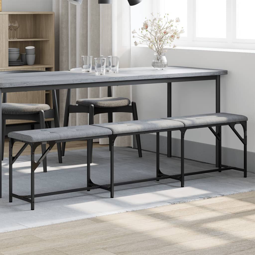 vidaXL Eetkamerbank 186x32x45 cm staal en stof lichtgrijs