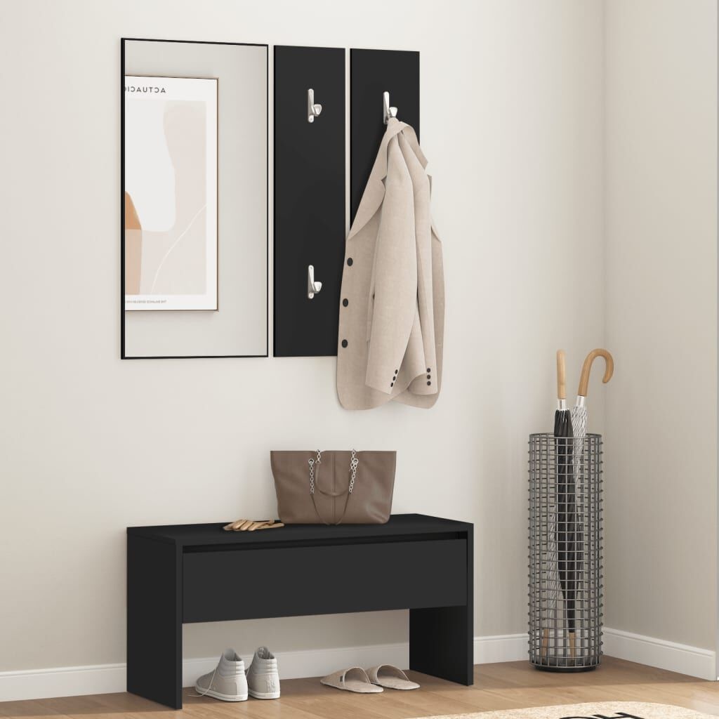 vidaXL Garderobe set bewerkt hout zwart