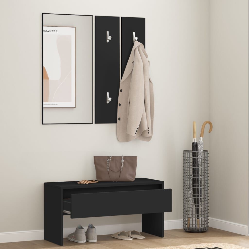 vidaXL Garderobe set bewerkt hout zwart