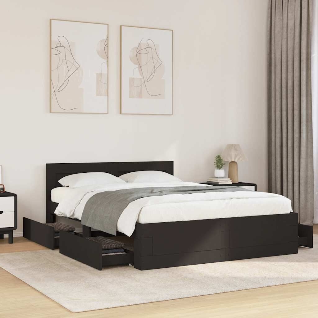 vidaXL Bedframe met hoofdeinde zonder matras 140x200 cm zwart