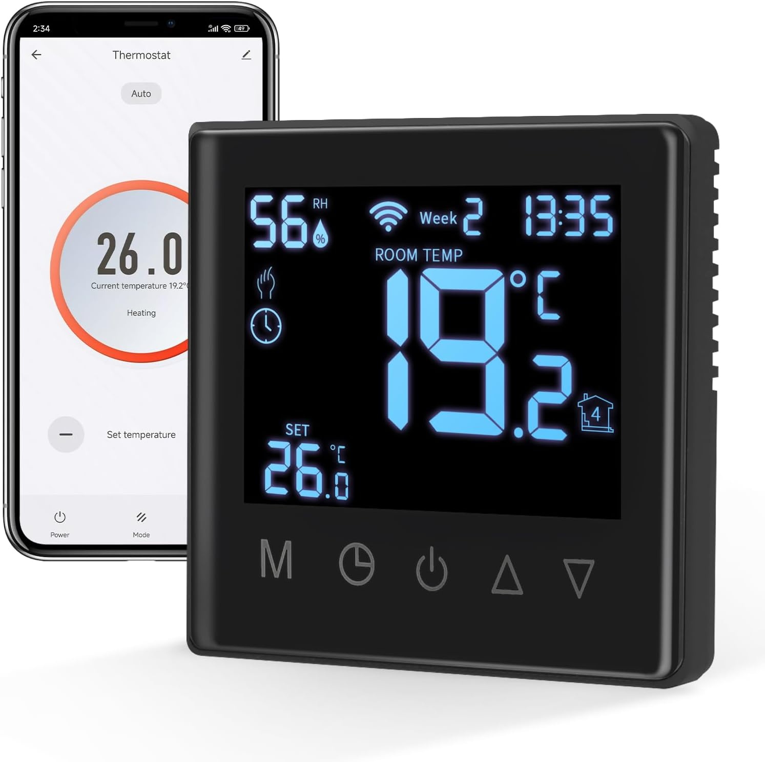 CNBINGO Slimme Wifi Thermostaat voor CV-ketel - Inbouw - Zwart