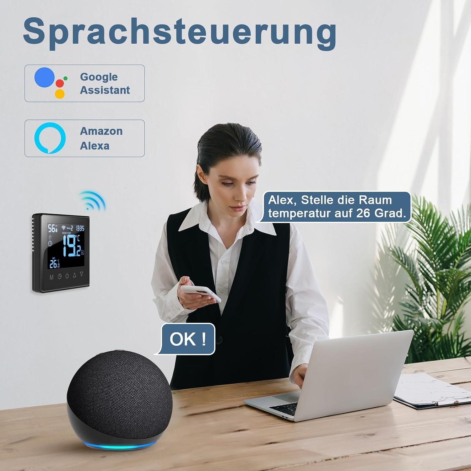 CNBINGO Slimme Wifi Thermostaat voor CV-ketel - Inbouw - Zwart