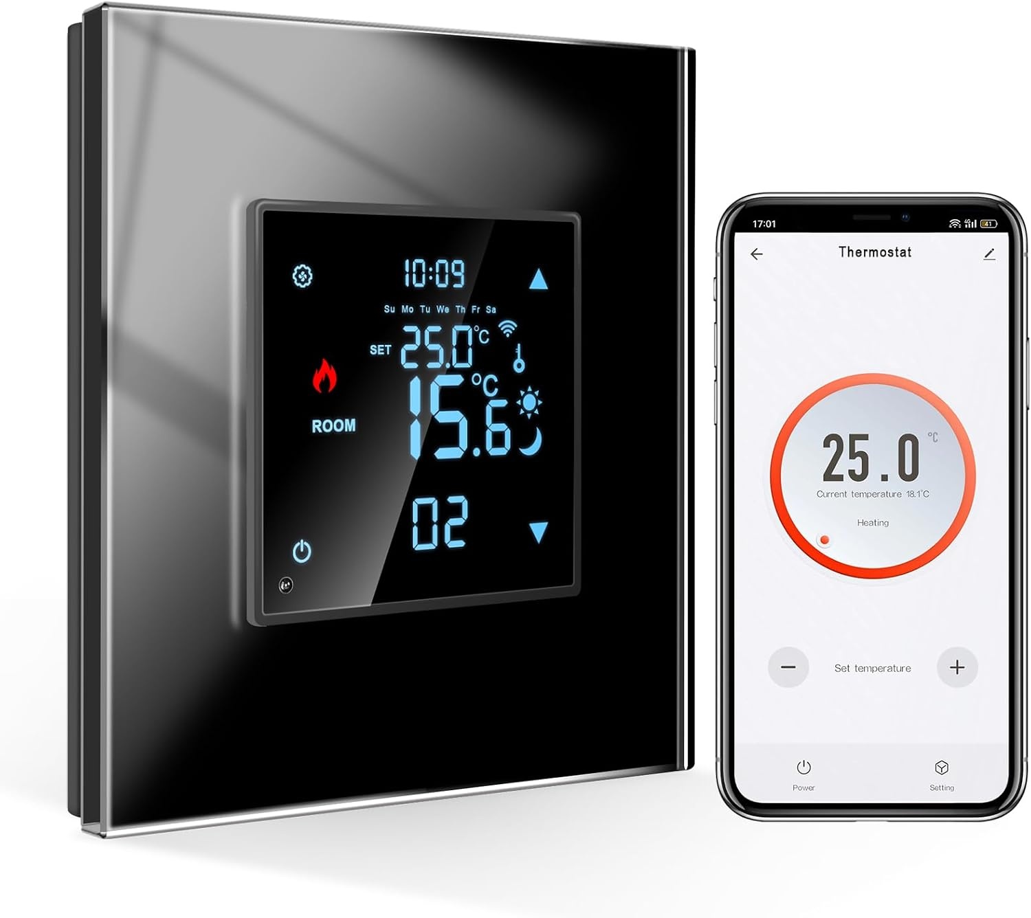 CNBINGO Slimme Wifi Thermostaat voor CV-ketel - Inbouw - Zwart