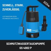 Güde 94630 - GS4002P - Dompelpomp voor afvalwater - Met vlotterschakelaar - 400 W - 7500 l/h Maximale opvoerhoogte 5 m [Energieklasse A], blauw/zwart