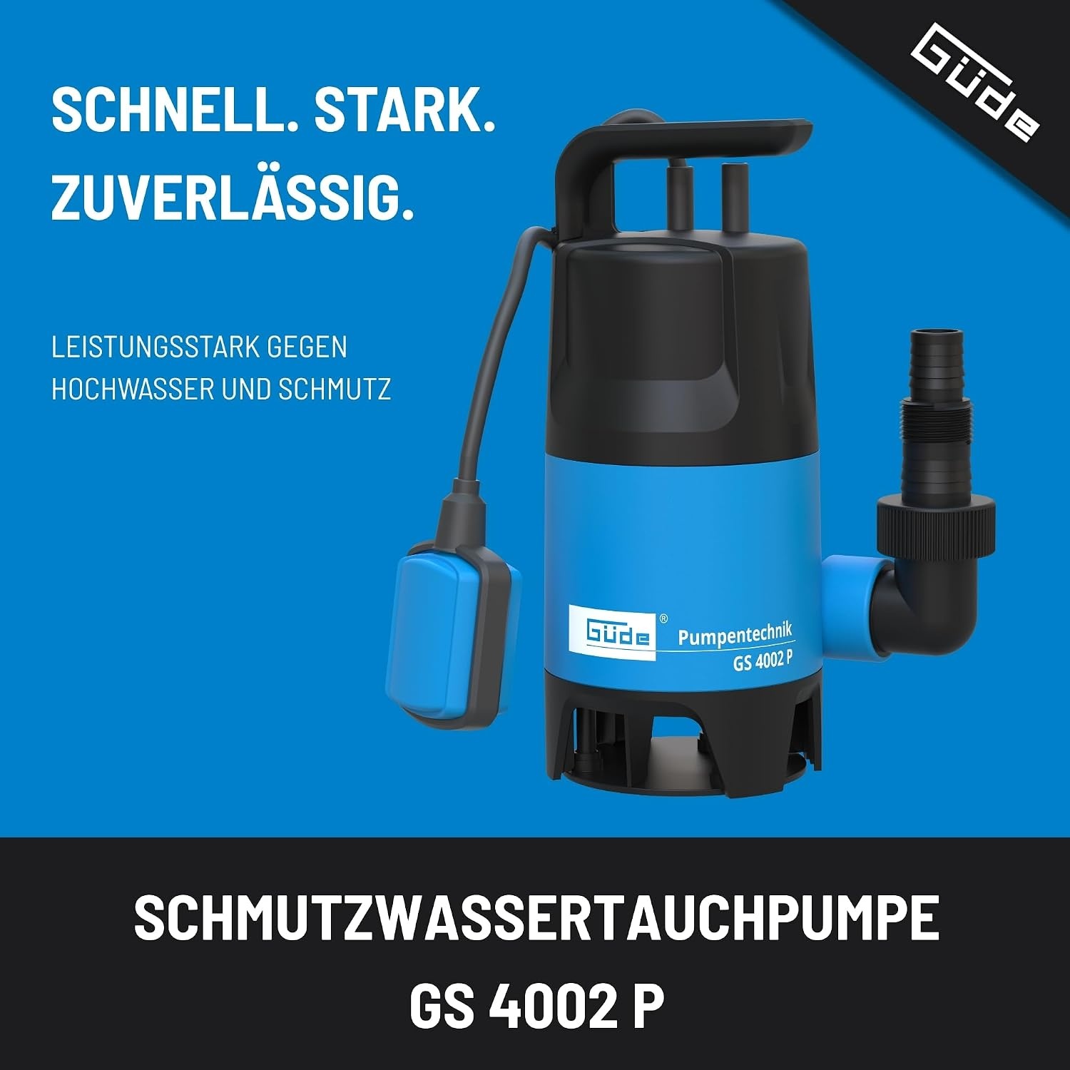 Güde 94630 - GS4002P - Dompelpomp voor afvalwater - Met vlotterschakelaar - 400 W - 7500 l/h Maximale opvoerhoogte 5 m [Energieklasse A], blauw/zwart