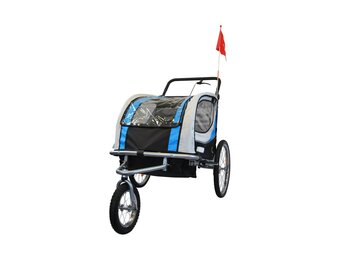 Fietskar kind - buggy - 2-zits - met schokbreker - blauw