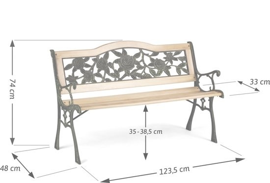 Parkbank met rugleuning 123,5 x 74 x 48 cm