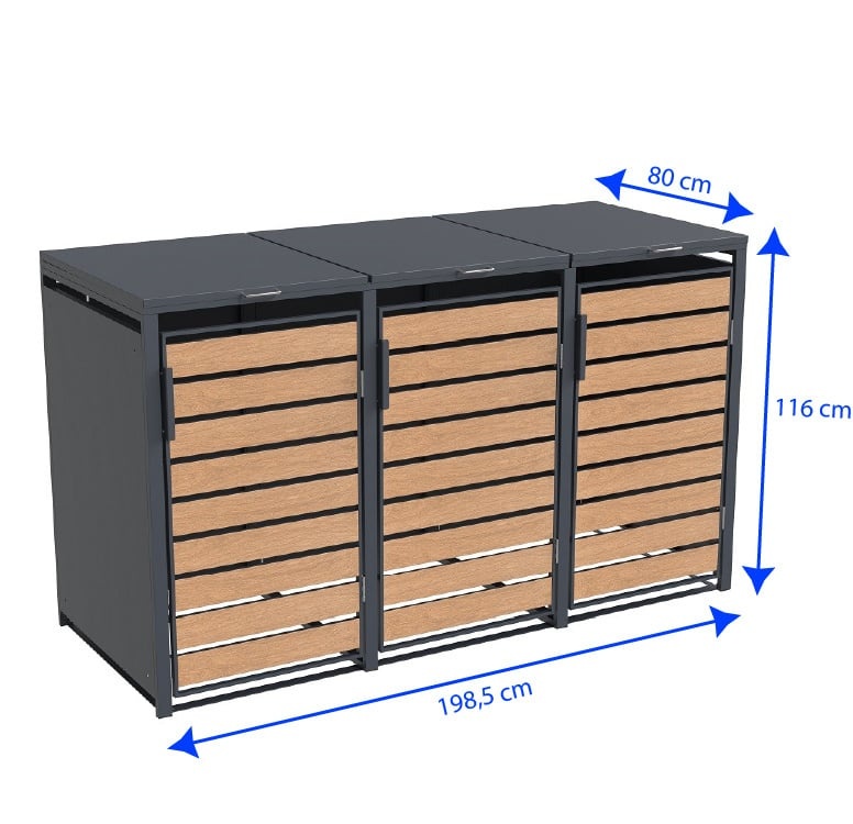 Container ombouw - 3 containers - 198,5x80x116cm - houtlook