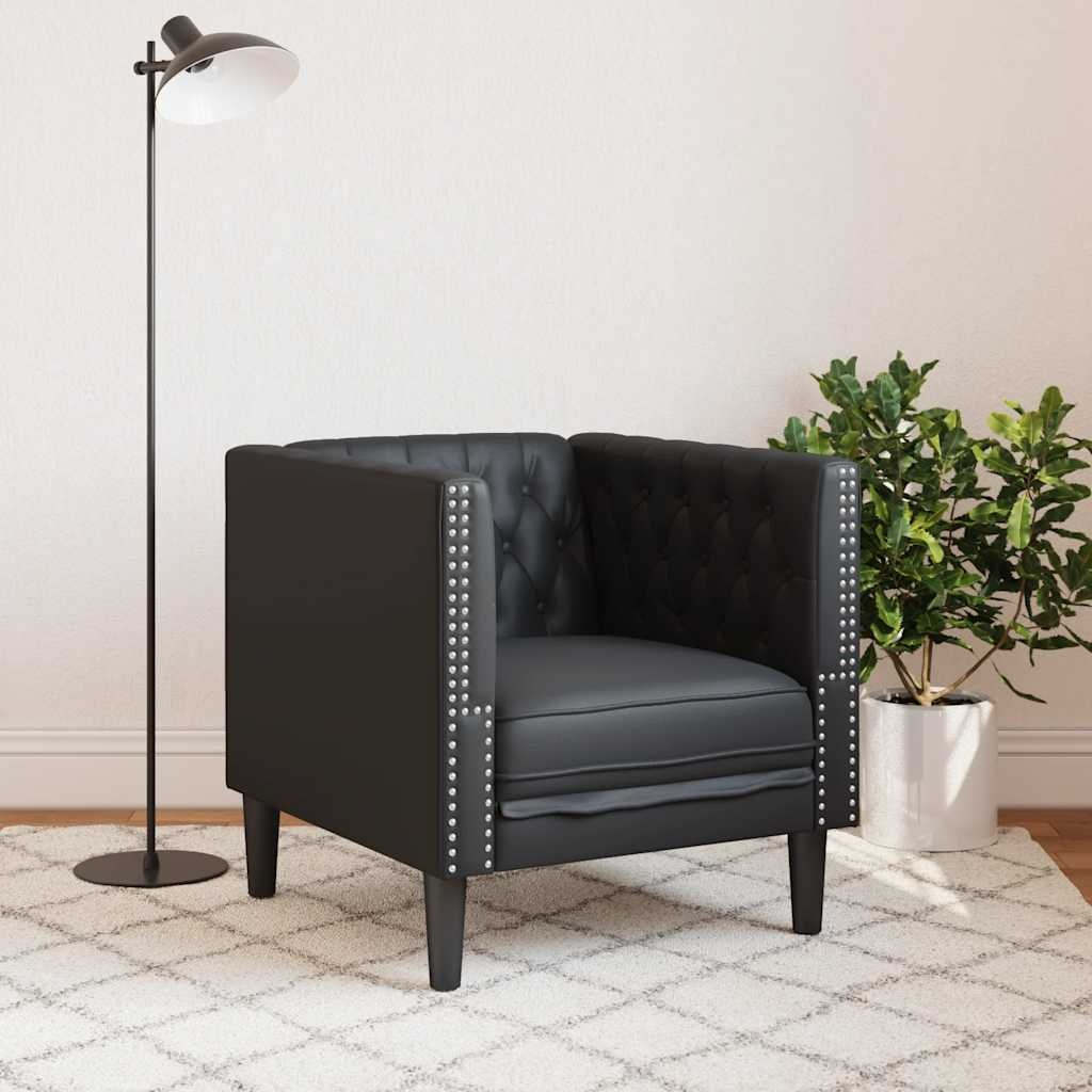 vidaXL Fauteuil Chesterfield Kunstleer Zwart - 54% Korting