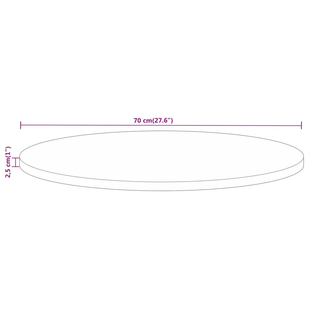 vidaXL Tafelblad rond Ø 70x2,5 cm massief ruw mangohout