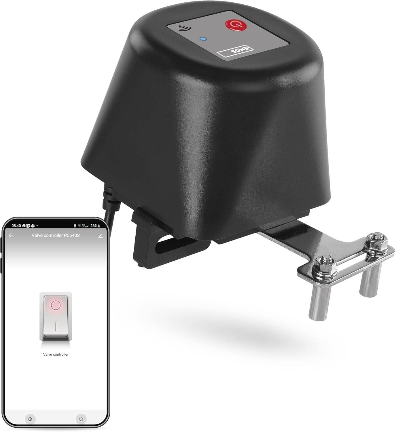 EMOS GoSmart Home Gemotoriseerde ventielsluiting voor water/gas, met app, Zigbee, auto-/handmatige bediening, timer, stille werking, 12 V voeding, compatibel met Google Home, Alexa