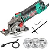 HYCHIKA Cirkelzaag, 500W Mini cirkelzaag, 4500 RPM, Zaagdiepte: 0-25 mm, Zuivere kopermotor, 3 messen voor het zagen van hout, zacht metaal, tegels en plastic