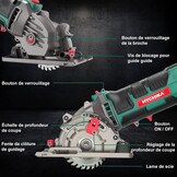 HYCHIKA Cirkelzaag, 500W Mini cirkelzaag, 4500 RPM, Zaagdiepte: 0-25 mm, Zuivere kopermotor, 3 messen voor het zagen van hout, zacht metaal, tegels en plastic