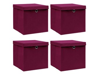 Opbergboxen met deksel 4 stuks 32x32x32 cm stof donkerrood - 33% korting!