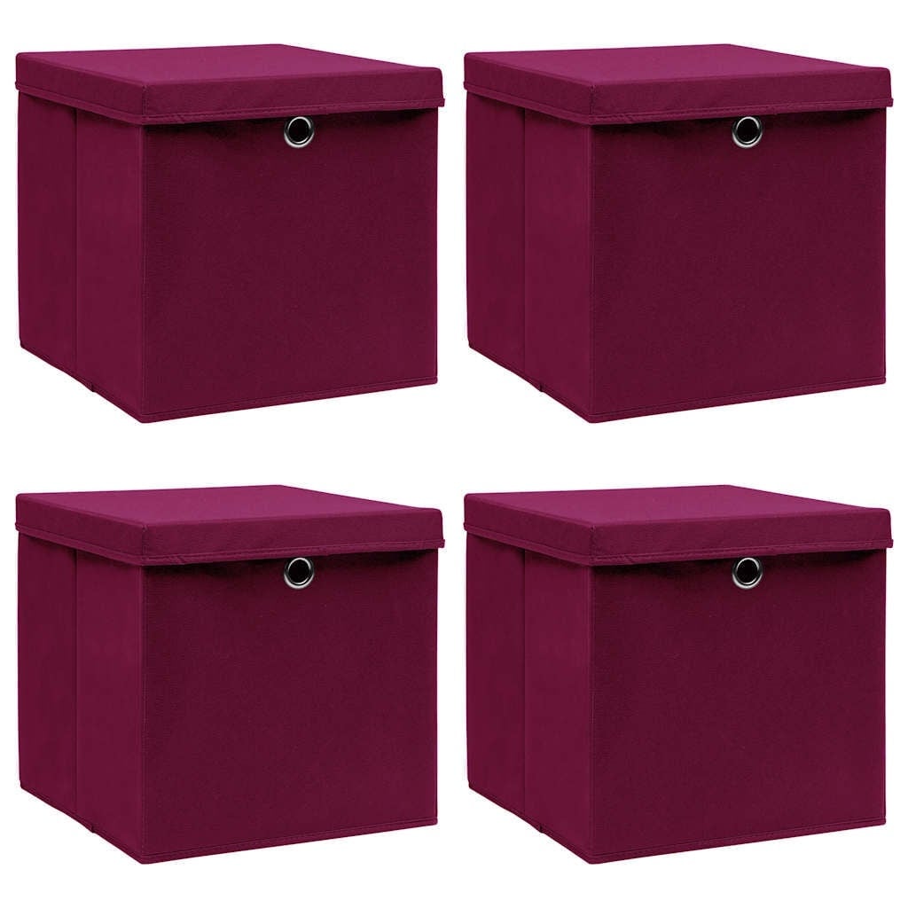 Opbergboxen met deksel 4 stuks 32x32x32 cm stof donkerrood - 33% korting!
