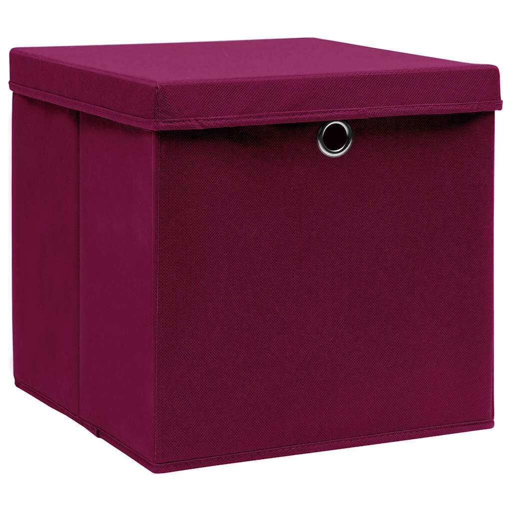 Opbergboxen met deksel 4 stuks 32x32x32 cm stof donkerrood - 33% korting!