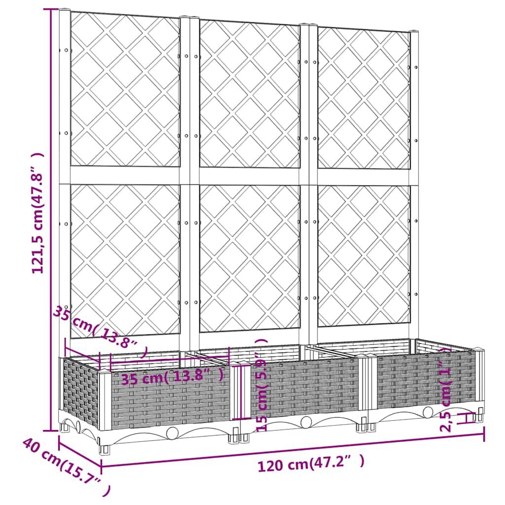 Plantenbak met latwerk Zwart - 120x40x121,5 cm - 34% Korting