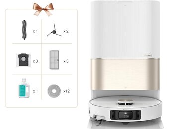 DREAME X40 Ultra Complete Robotstofzuiger met afneembare en optilbare dweil,uitgebreide reiniging met zijborstels, zuigkracht van 12.000 Pa, zelfreinigende dweil en wasbord van 70 ℃,automatisch legen
