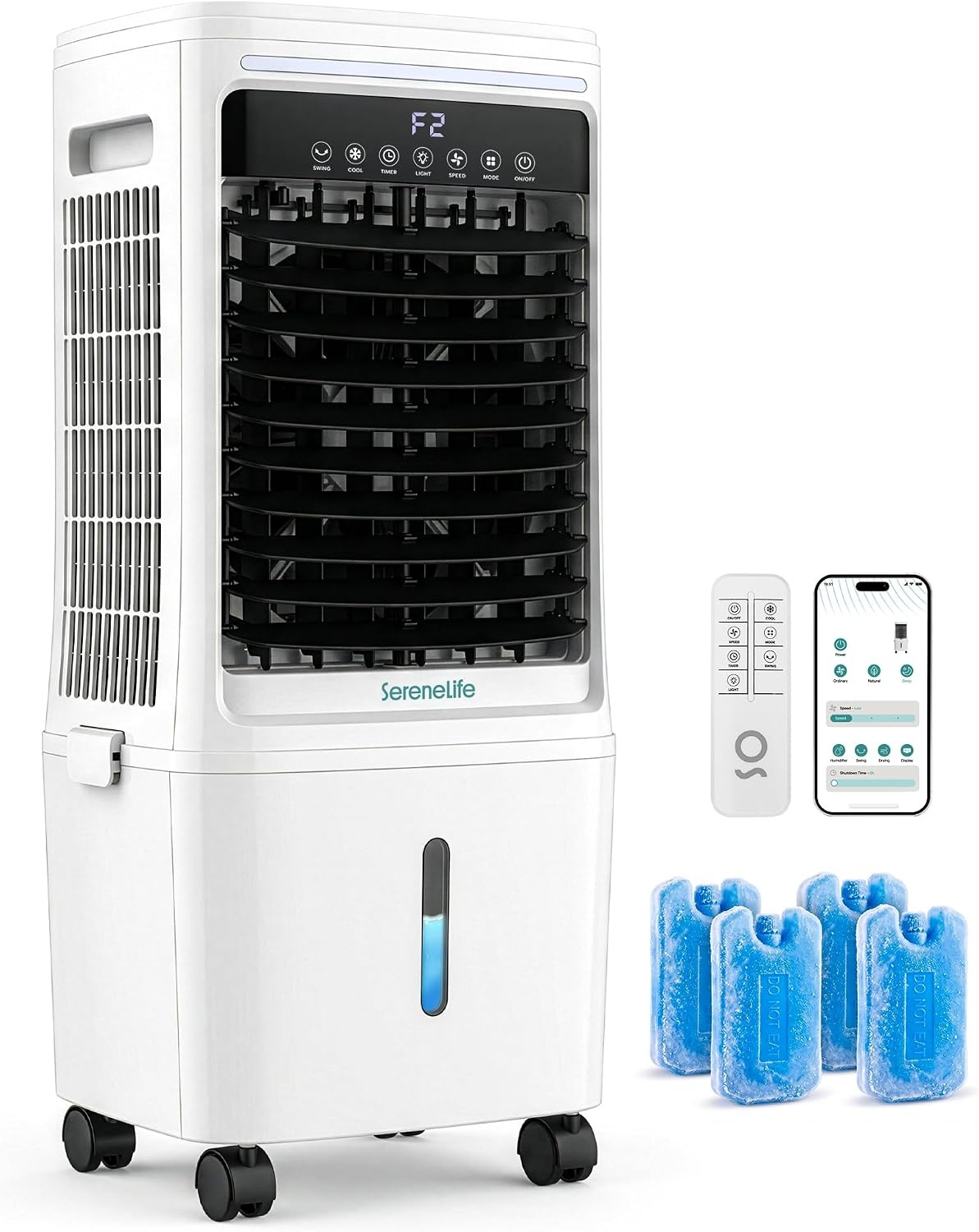 SereneLife Evaporatieve Koeler en Ventilator – Krachtige Luchtstroom, 25L Waterreservoir, Wi-Fi en IJsfunctie – Ideaal voor Thuis en Kantoor