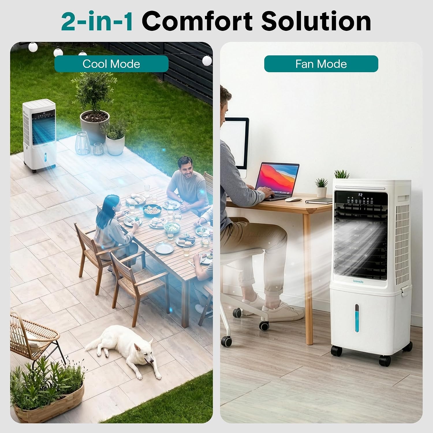 SereneLife Evaporatieve Koeler en Ventilator – Krachtige Luchtstroom, 25L Waterreservoir, Wi-Fi en IJsfunctie – Ideaal voor Thuis en Kantoor
