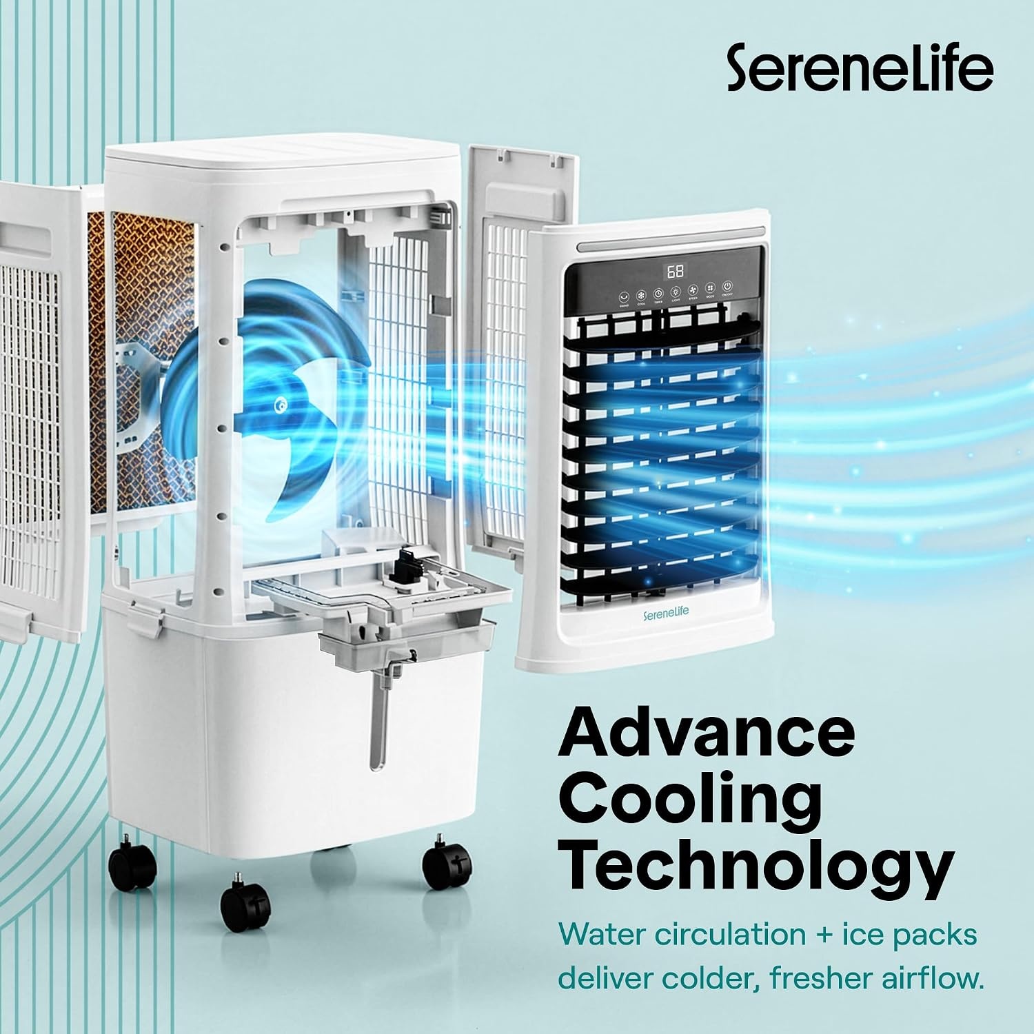 SereneLife Evaporatieve Koeler en Ventilator – Krachtige Luchtstroom, 25L Waterreservoir, Wi-Fi en IJsfunctie – Ideaal voor Thuis en Kantoor