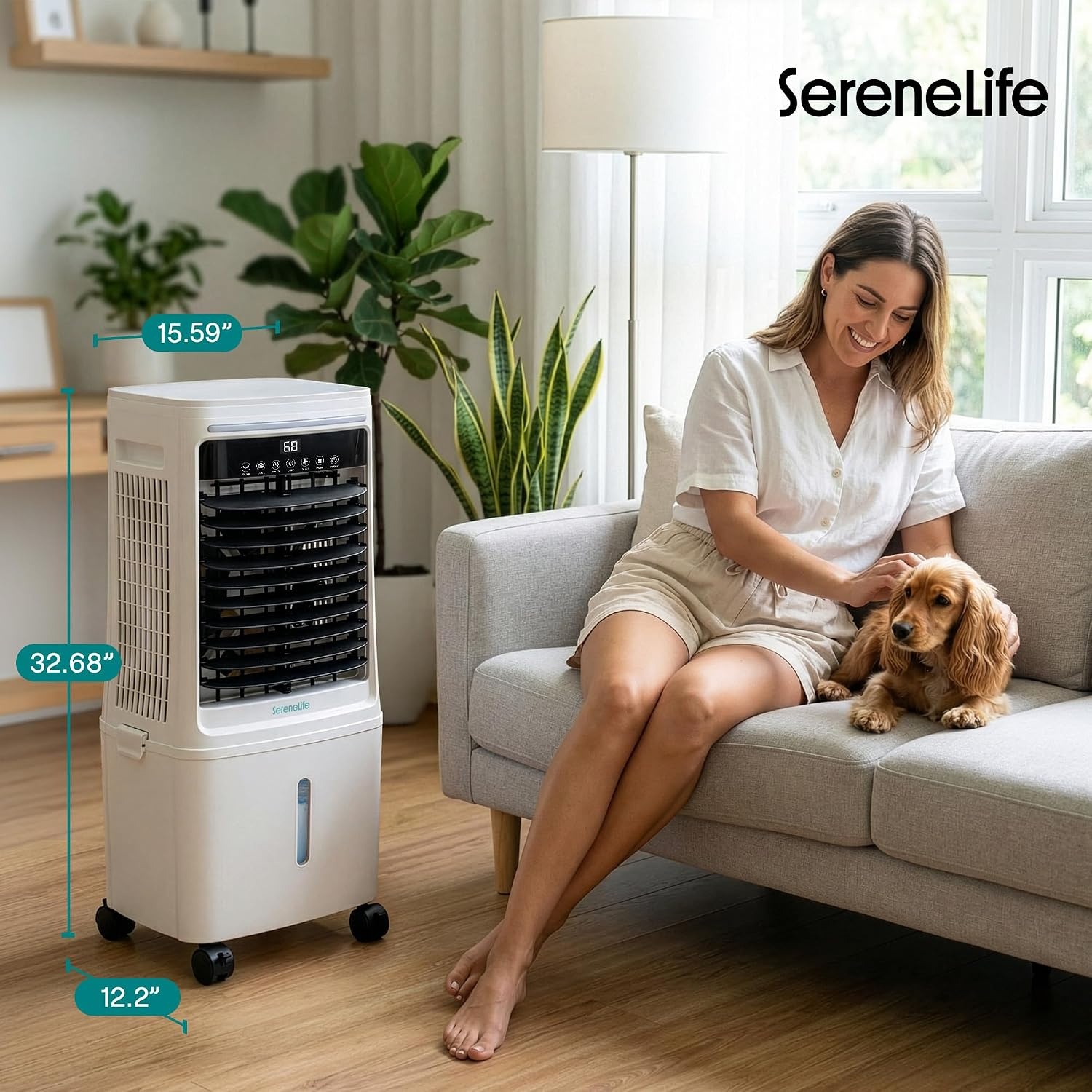 SereneLife Evaporatieve Koeler en Ventilator – Krachtige Luchtstroom, 25L Waterreservoir, Wi-Fi en IJsfunctie – Ideaal voor Thuis en Kantoor