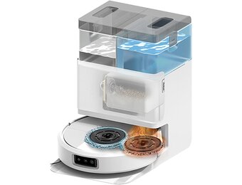 iRobot Roomba® Plus 505 Combo + AutoWash Dock Robotstofzuiger met Dweilfunctie - Multifunctioneel Dock - DualClean Dweilpads met PerfectEdge - Verwarmd Pad Drogen - ClearView Pro LiDAR - Wit (N1852)