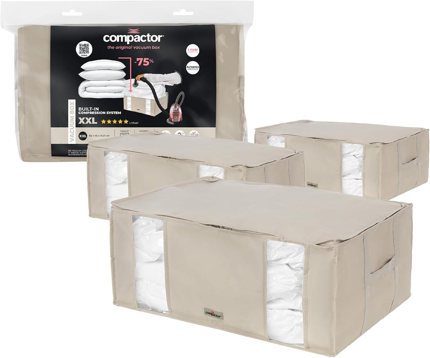 Compactor Vacuüm Opbergbox XXL 210 liter, Ruimtebesparend, Set van 3