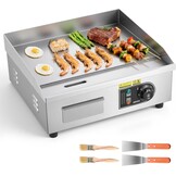 VEVOR Elektrische grillplaat voor commercieel koken, kookoppervlak 450 x 300 mm, dikte ijzeren plaat 8 mm, temperatuur instelbaar tussen 50 °C en 300 °C, voor steak, barbecue, grillgerechten