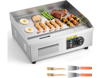 VEVOR Elektrische grillplaat voor commercieel koken, kookoppervlak 450 x 300 mm, dikte ijzeren plaat 8 mm, temperatuur instelbaar tussen 50 °C en 300 °C, voor steak, barbecue, grillgerechten