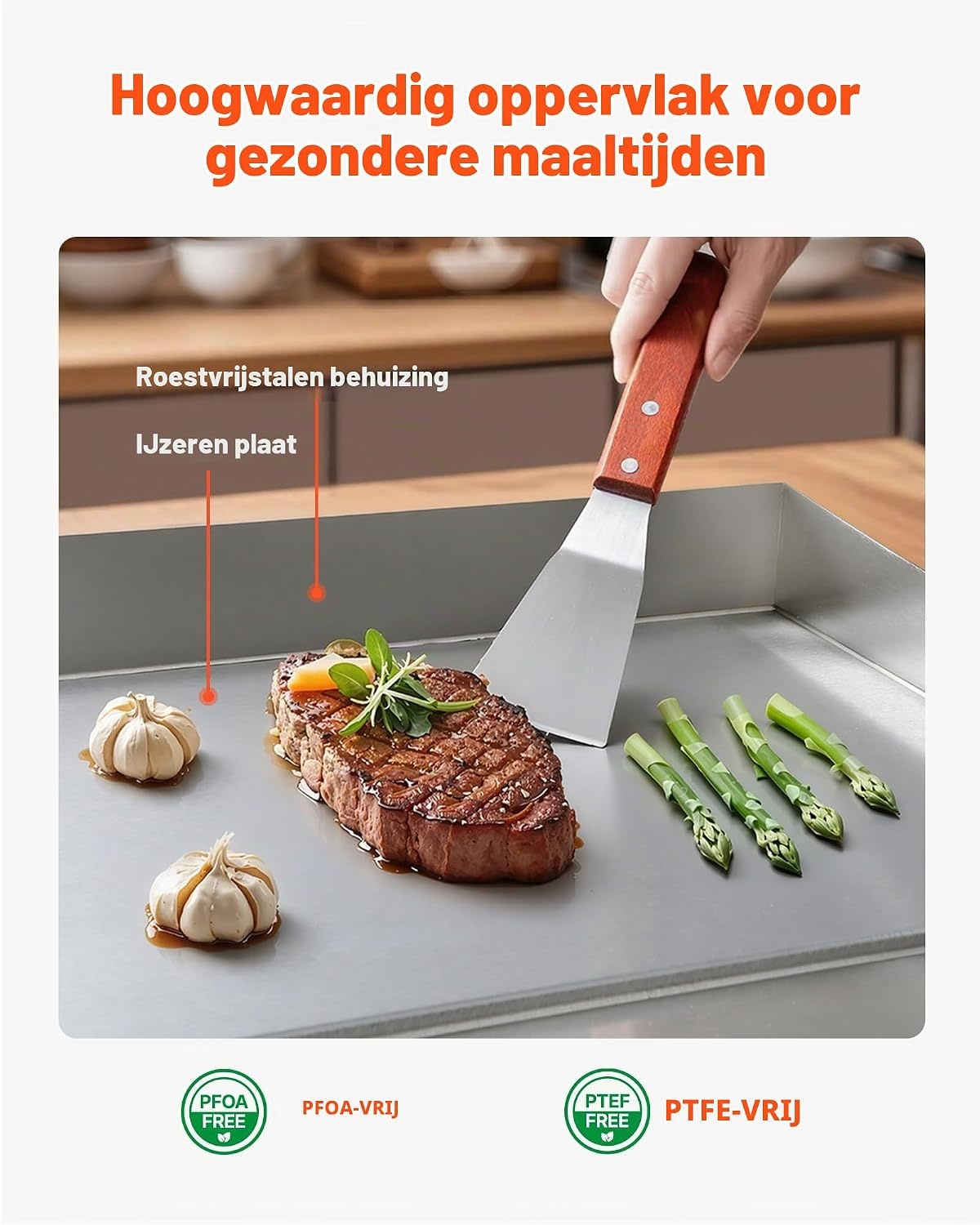VEVOR Elektrische grillplaat voor commercieel koken, kookoppervlak 450 x 300 mm, dikte ijzeren plaat 8 mm, temperatuur instelbaar tussen 50 °C en 300 °C, voor steak, barbecue, grillgerechten