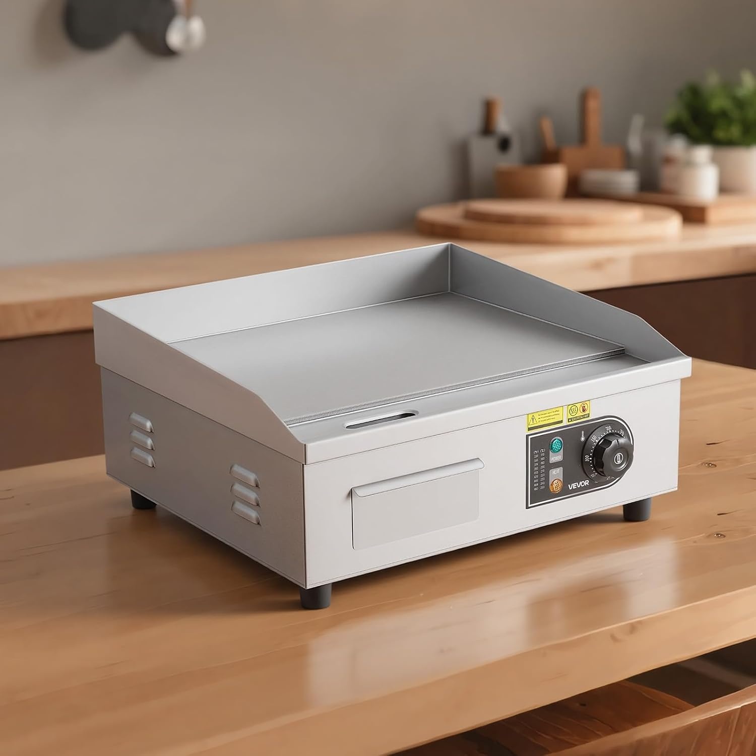 VEVOR Elektrische grillplaat voor commercieel koken, kookoppervlak 450 x 300 mm, dikte ijzeren plaat 8 mm, temperatuur instelbaar tussen 50 °C en 300 °C, voor steak, barbecue, grillgerechten