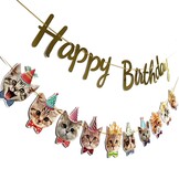 Katten Happy Birthday-banner, kattengezichtdecoratie, kattenverjaardagsslinger, kattenverjaardagsdecoratie, kroon, decoratie, katten, verjaardagsbanner voor kittenthema, verjaardagsfeestaccessoires