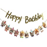 Katten Happy Birthday-banner, kattengezichtdecoratie, kattenverjaardagsslinger, kattenverjaardagsdecoratie, kroon, decoratie, katten, verjaardagsbanner voor kittenthema, verjaardagsfeestaccessoires