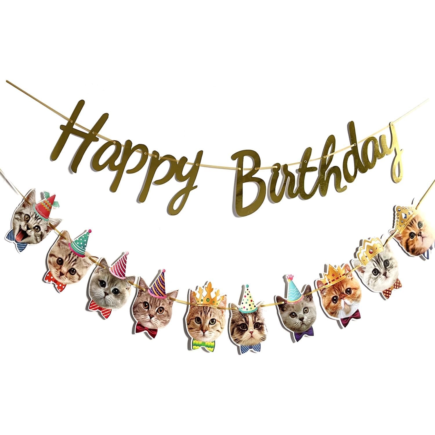 Katten Happy Birthday-banner, kattengezichtdecoratie, kattenverjaardagsslinger, kattenverjaardagsdecoratie, kroon, decoratie, katten, verjaardagsbanner voor kittenthema, verjaardagsfeestaccessoires