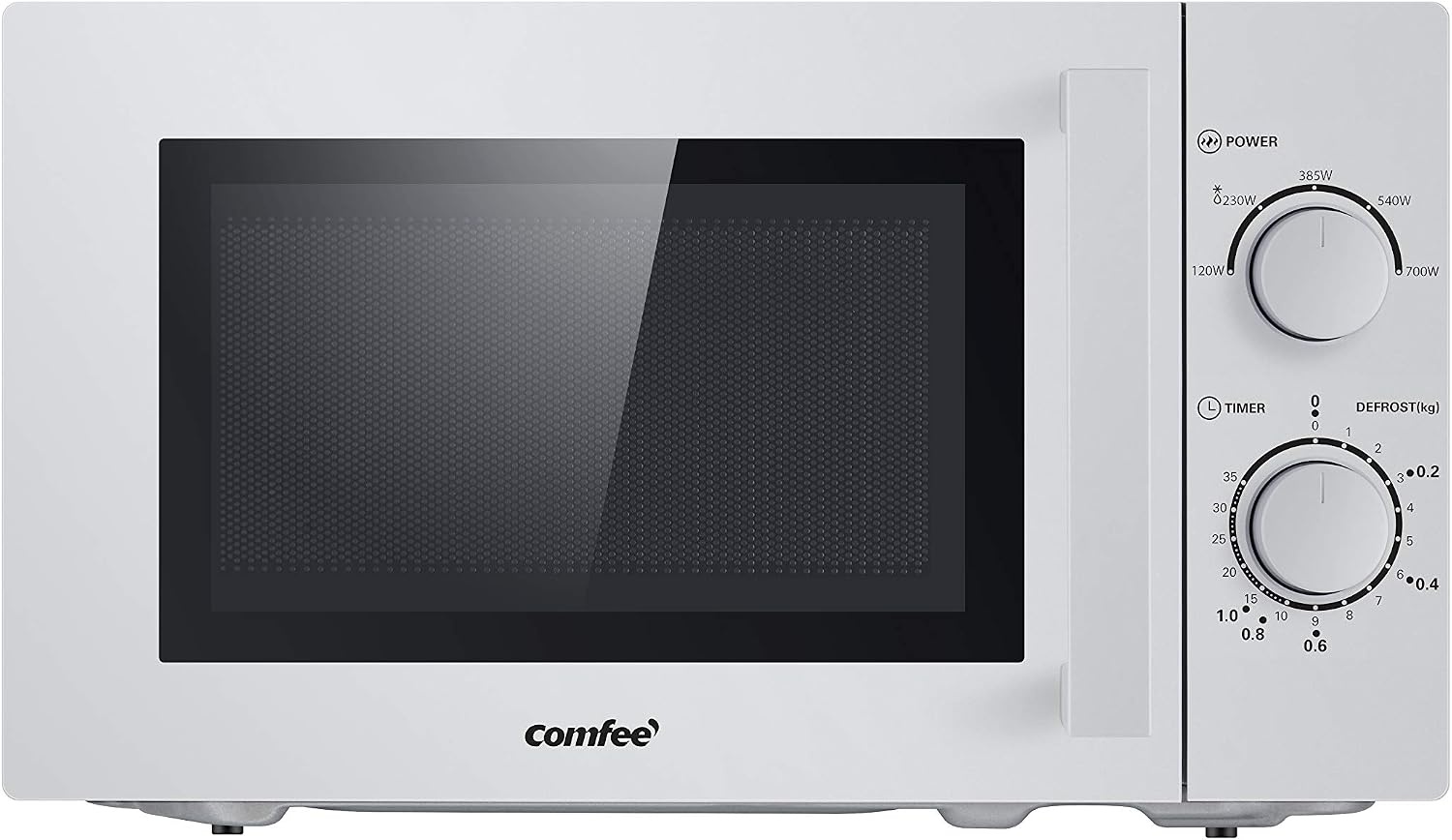 Comfee CMSN 20 si magnetron, solo-magnetron met 5 standen, binnenverlichting, easy derost, 360° draaiplateau, twee draaiknoppen, 20 l/700 W, zilver