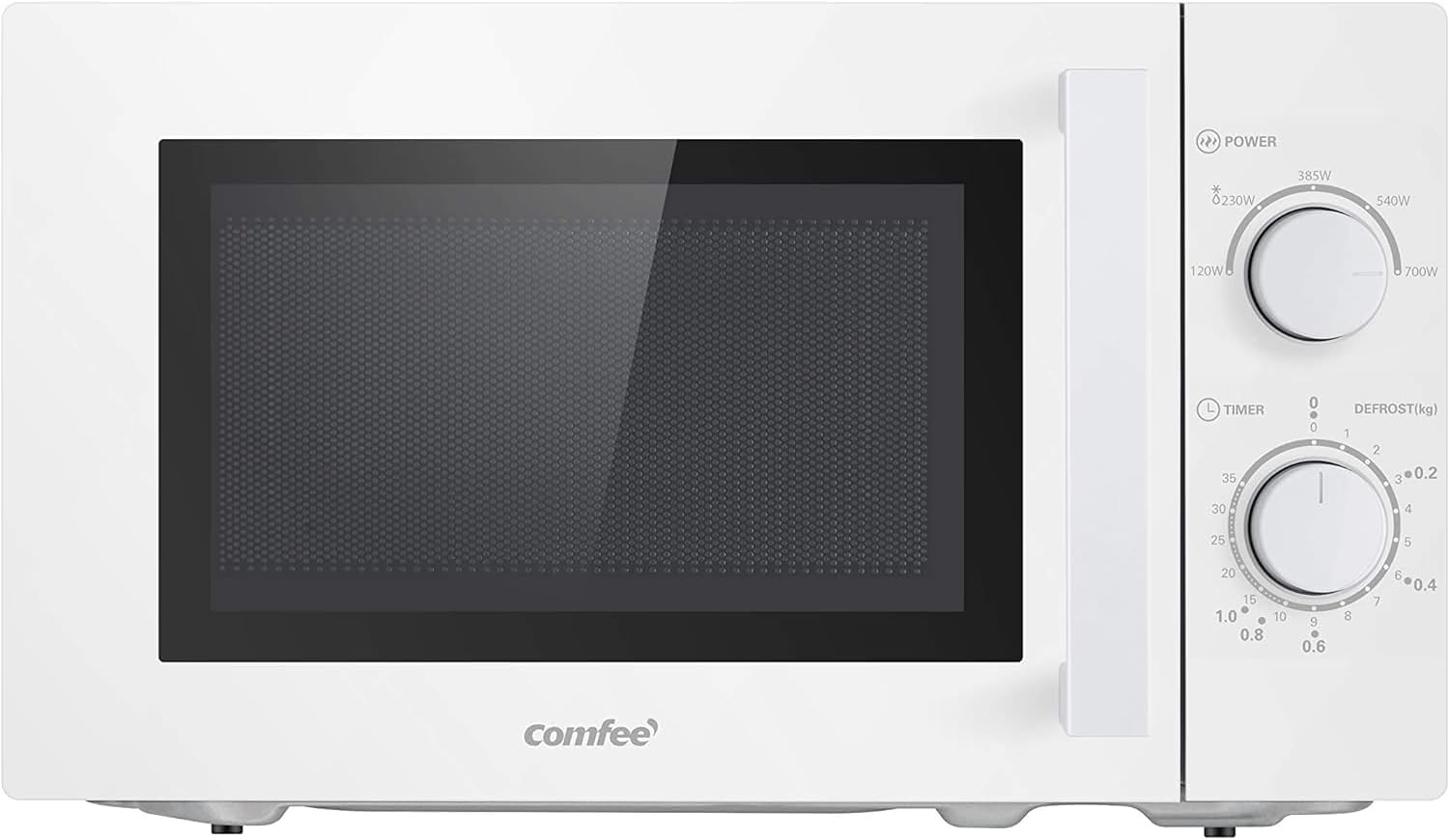 Comfee CMSN 20 si magnetron, solo-magnetron met 5 standen, binnenverlichting, easy derost, 360° draaiplateau, twee draaiknoppen, 20 l/700 W, zilver