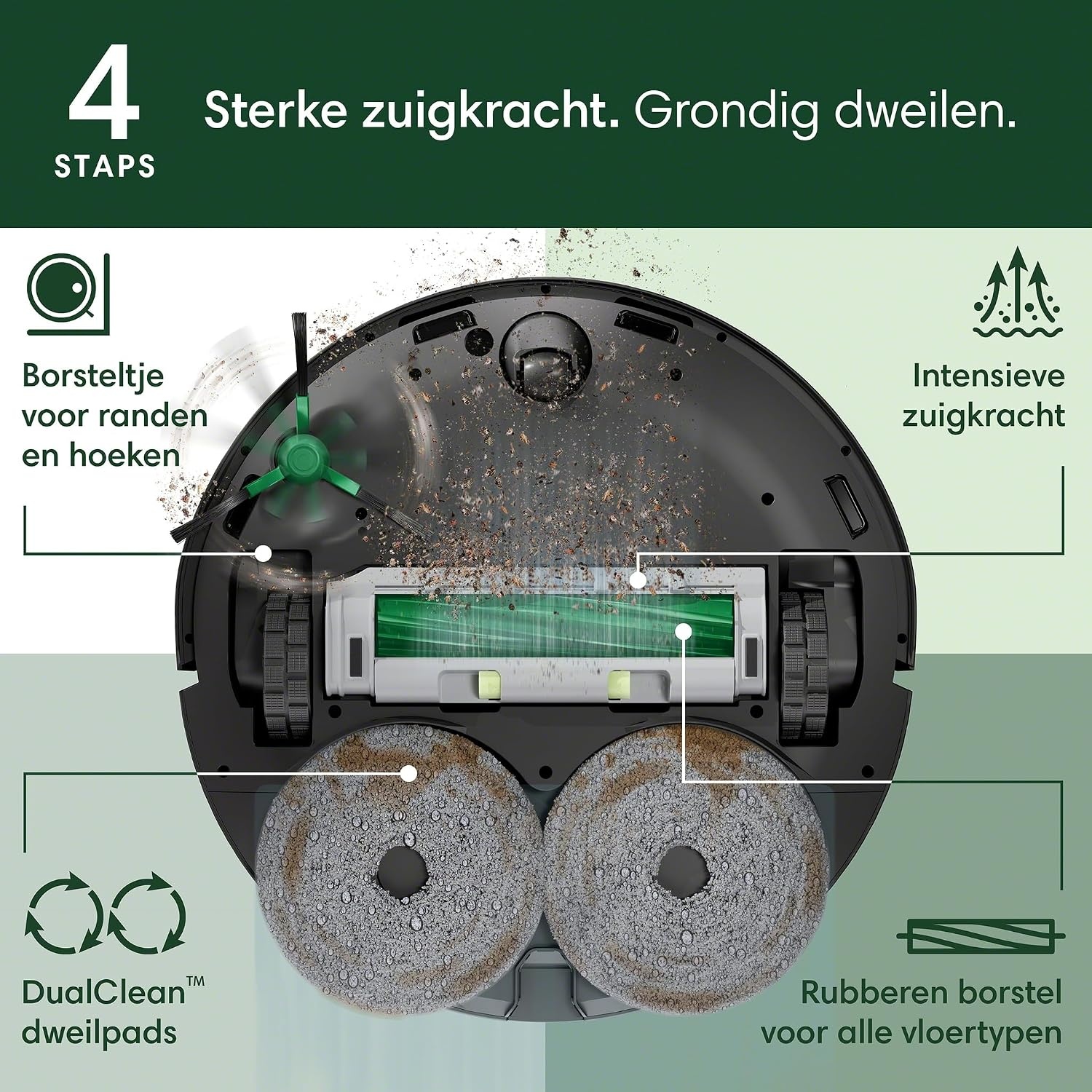 iRobot Roomba® Plus 405 Combo + AutoWash Dock Robotstofzuiger met Dweilfunctie - Multifunctioneel Dock - DualClean Dweilpads - ClearView LiDAR - 75 Dagen Zelflegend - SmartScrub - Zwart (G1850)