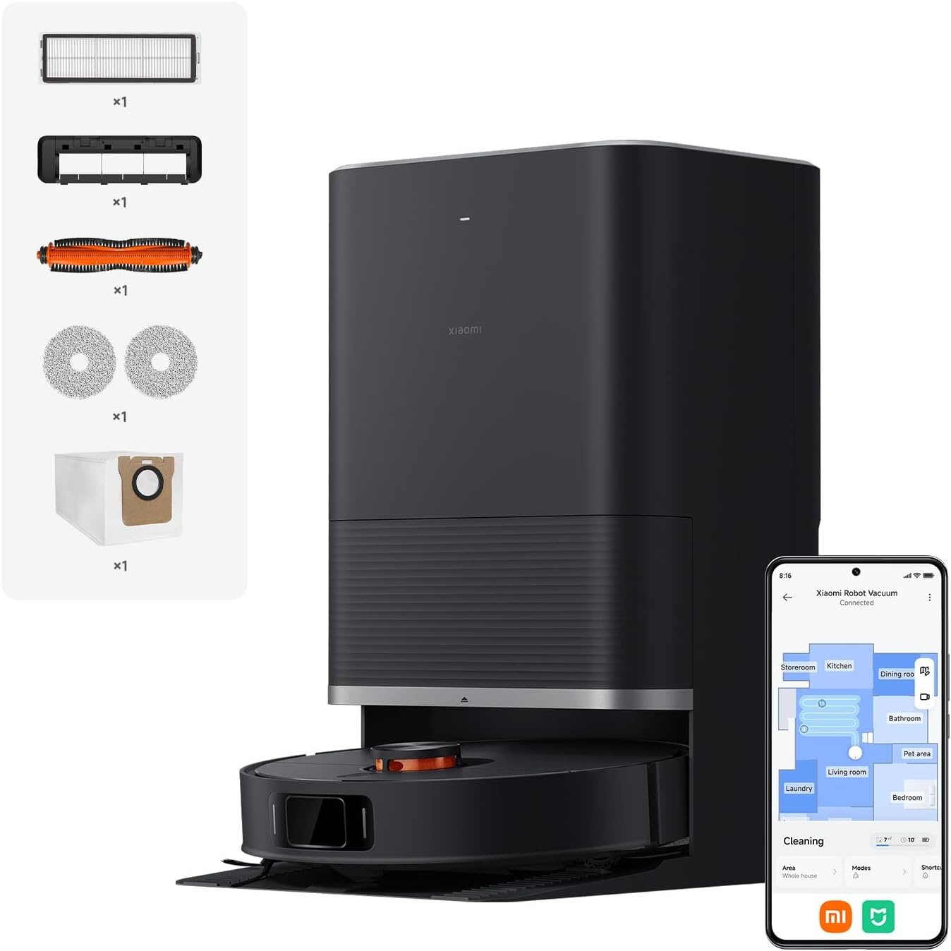 Xiaomi Robot Vacuum X20 Max Zwarte Robotstofzuiger met Dweilfunctie